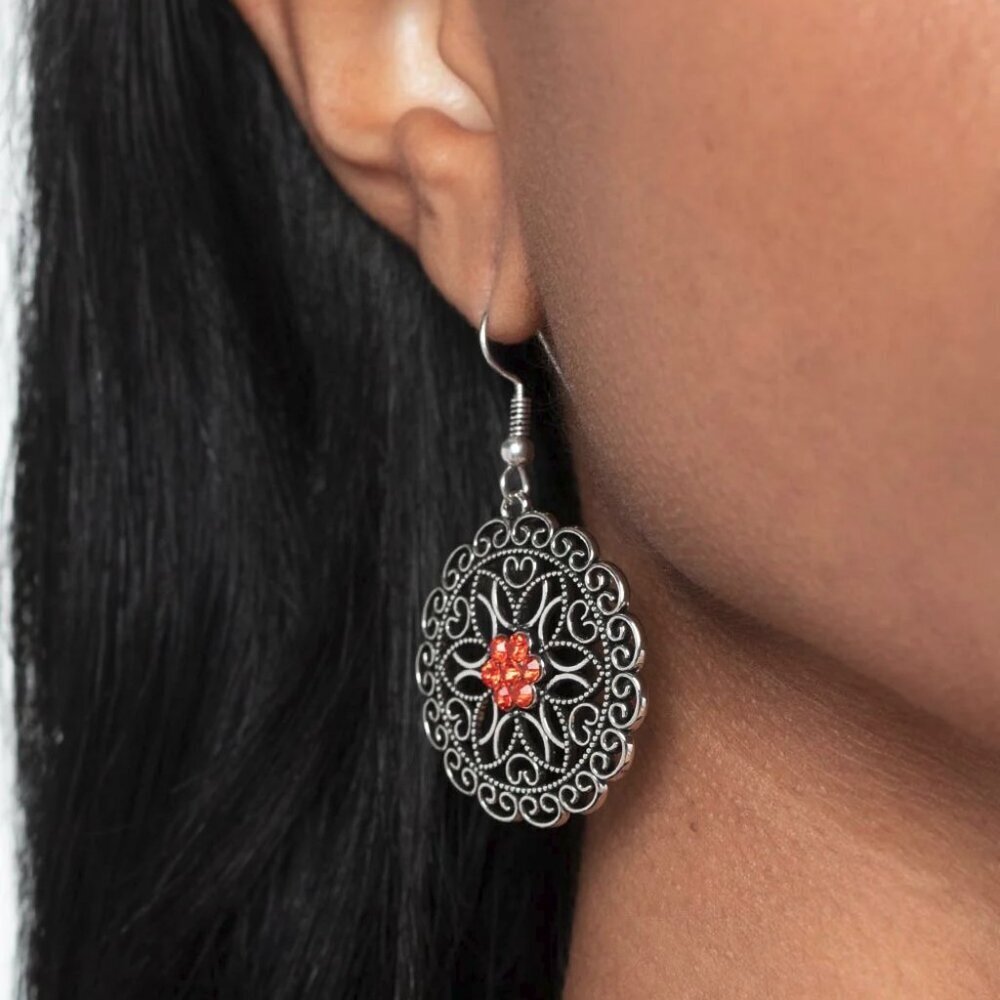 Flower Shop Sparkle - Orange Earrings - Vintage